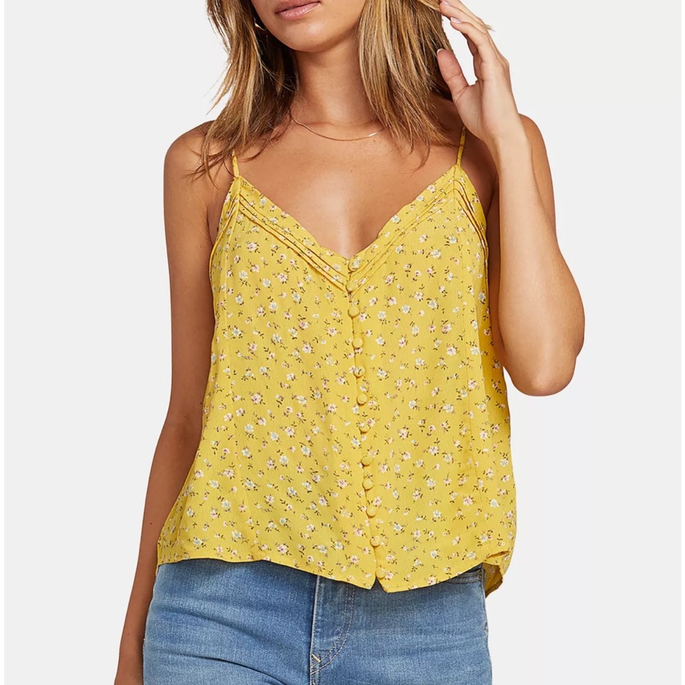 Volcom Flowy Yellow Button Tank Camisole